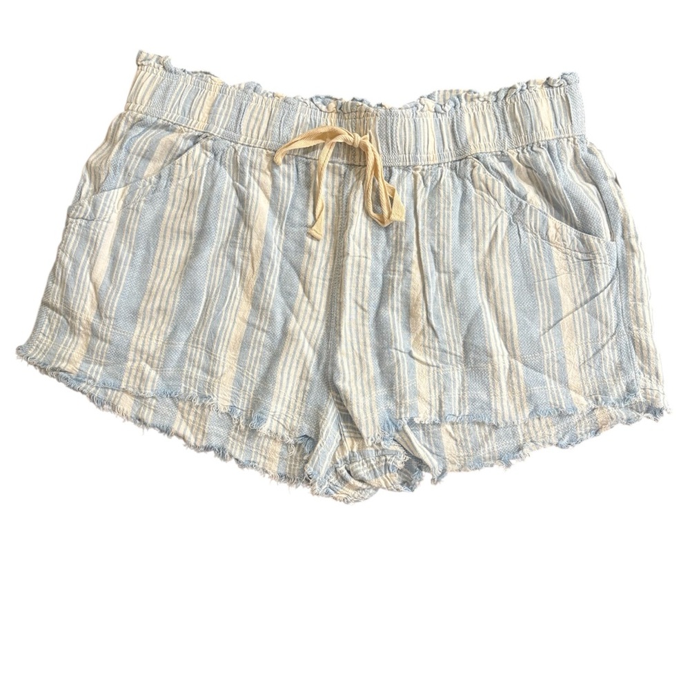NWT Madden Girl Light Blue and Cream Striped Pull On Shorts Frayed Hem Size XL